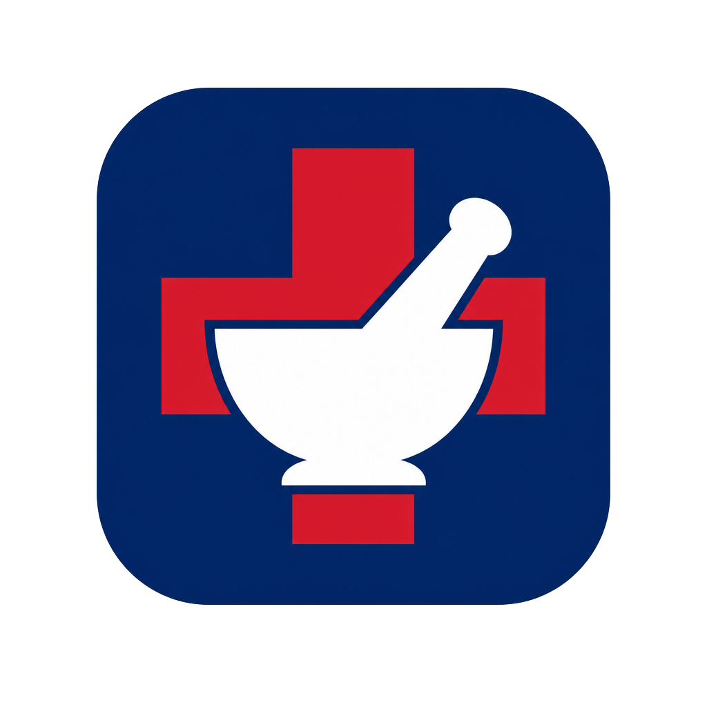 West Town Pharmacy logo: mortar and pestle over a red cross