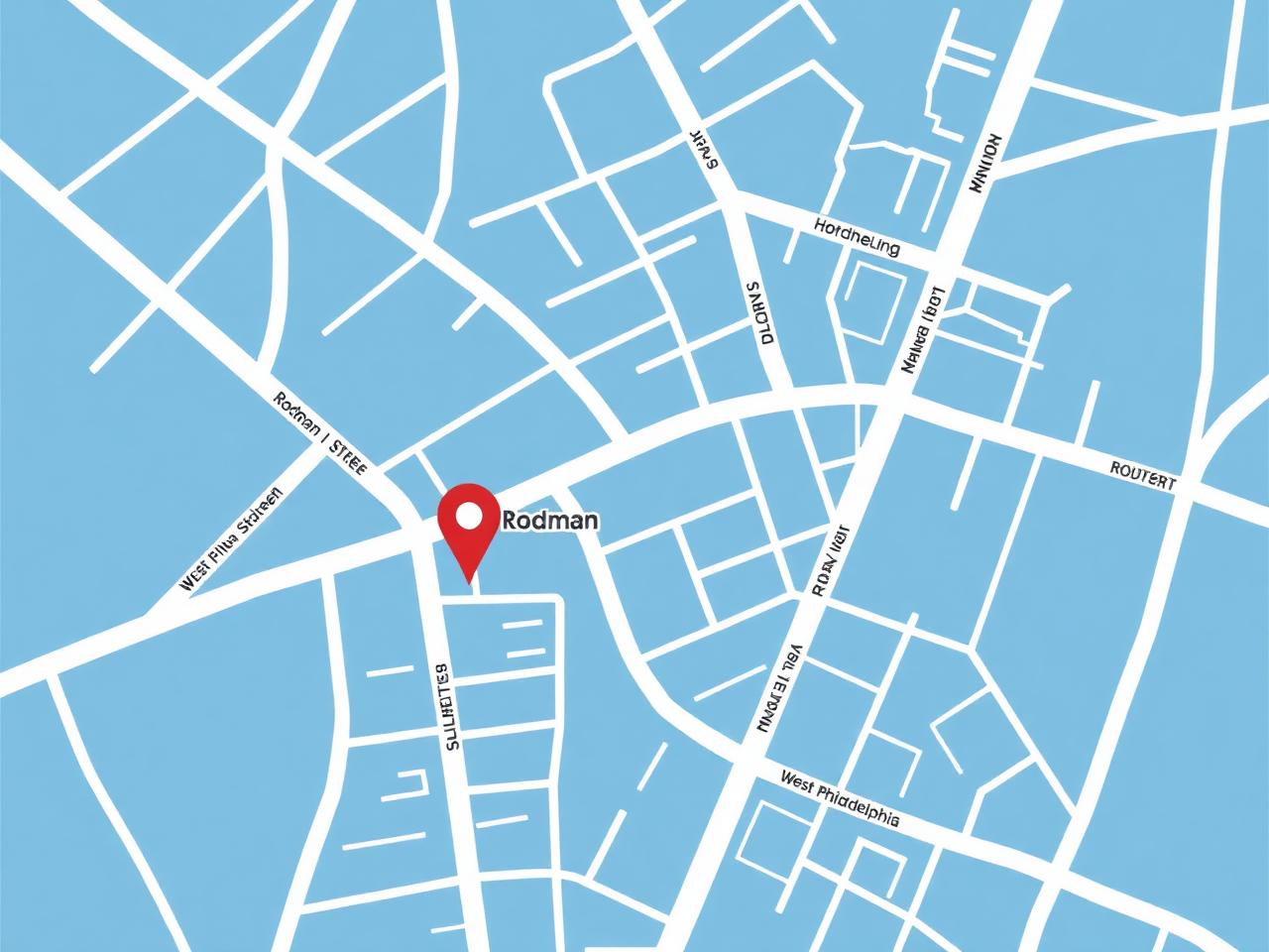 Map of Rodman Street in West Philadelphia with West Town Pharmacy marked